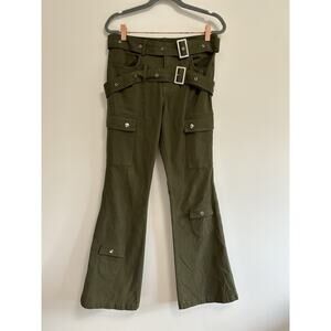 The‎ Kript Women's Pants XXS Green Buckle Flare Low Rise Buckle Belt Grunge Emo